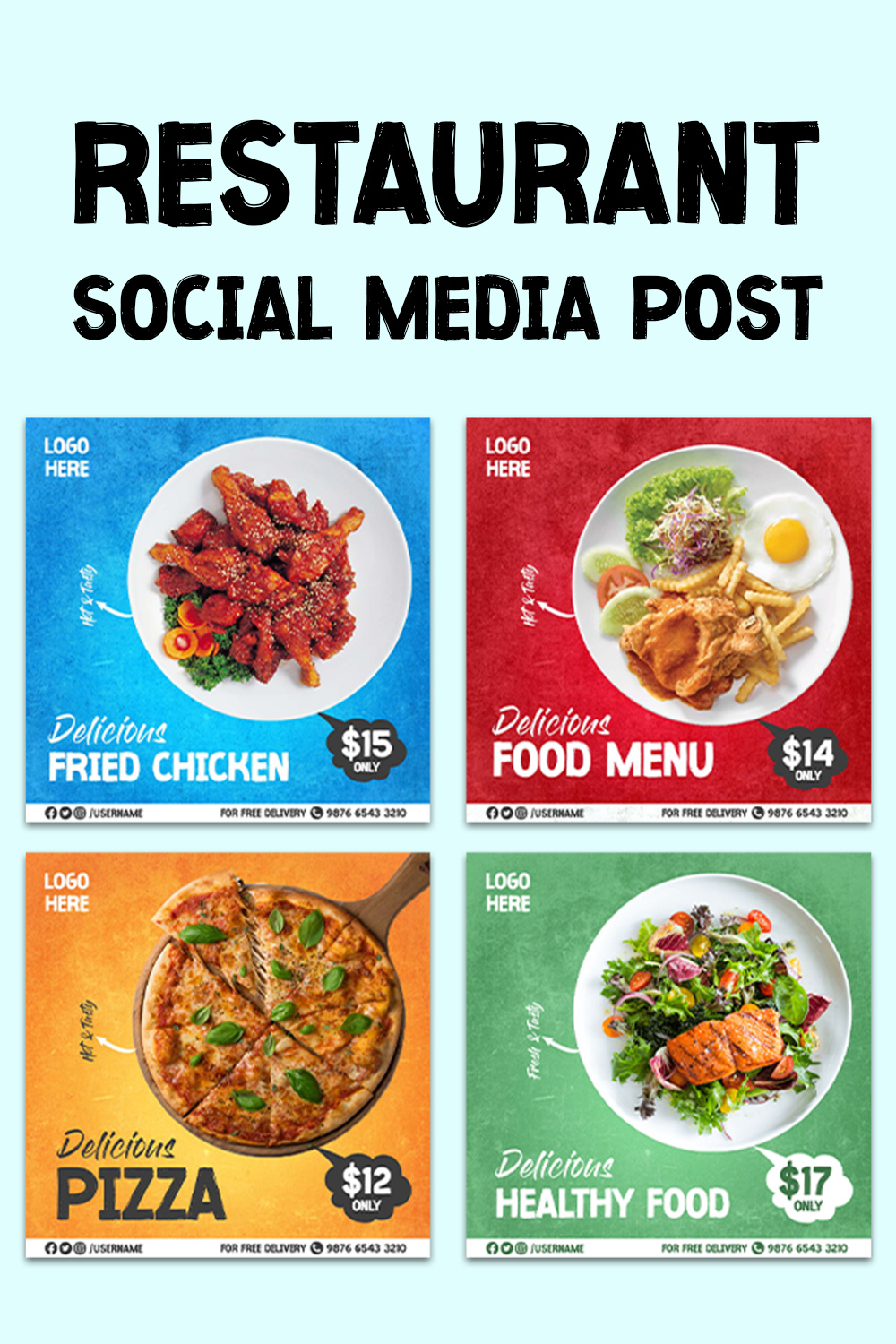 4 Food and restaurant social media Banner post templates pinterest preview image.