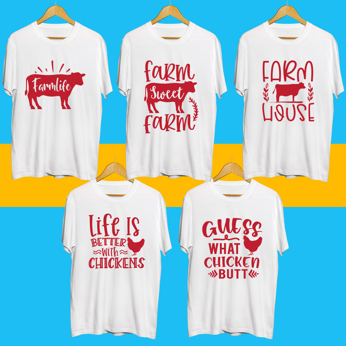 Farm SVG T Shirt Designs Bundle preview image.