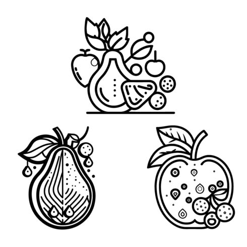 Fruit Icon set, cartoon fruits isolated on white background, Simple lineart outline elements collection, clean simple design cover image.