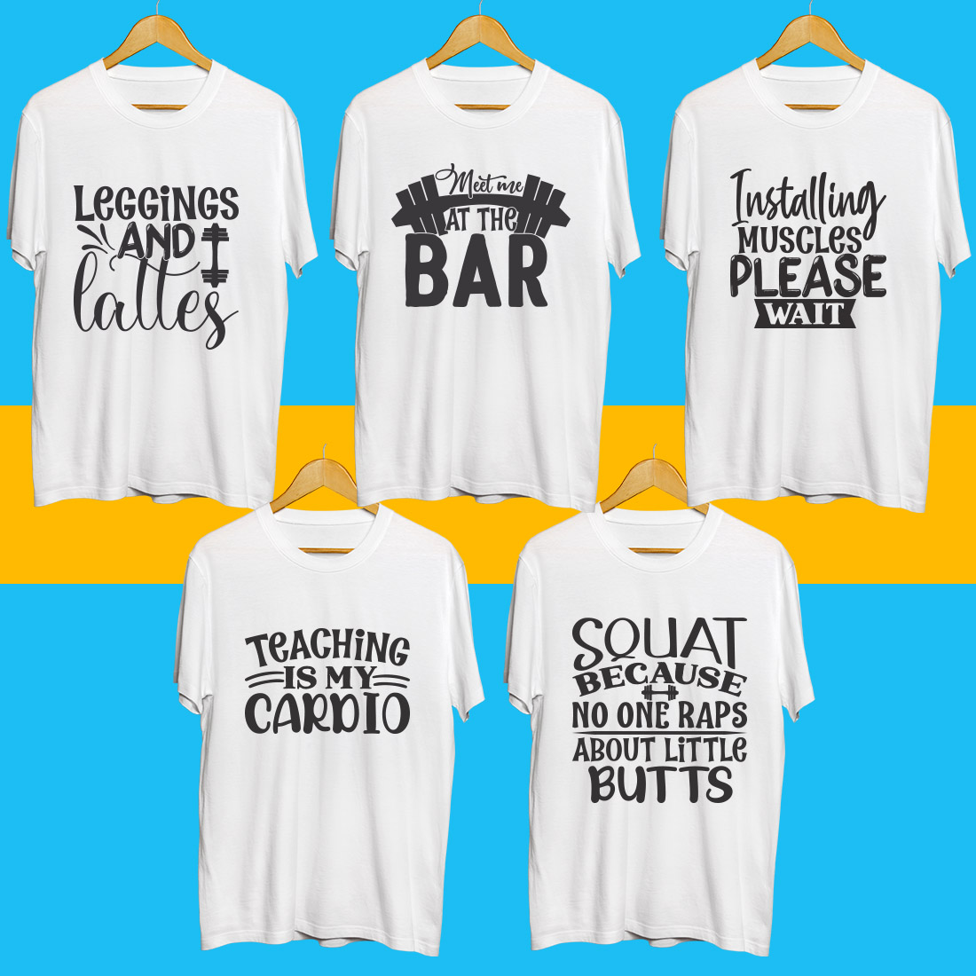 Fitness SVG T Shirt Designs Bundle preview image.