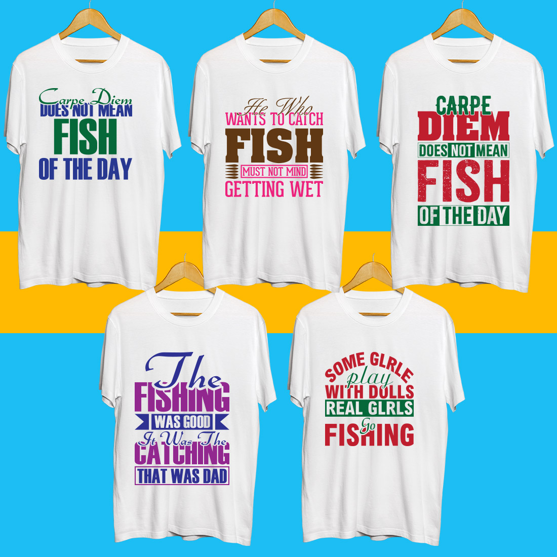 Fishing SVG T Shirt Designs Bundle preview image.