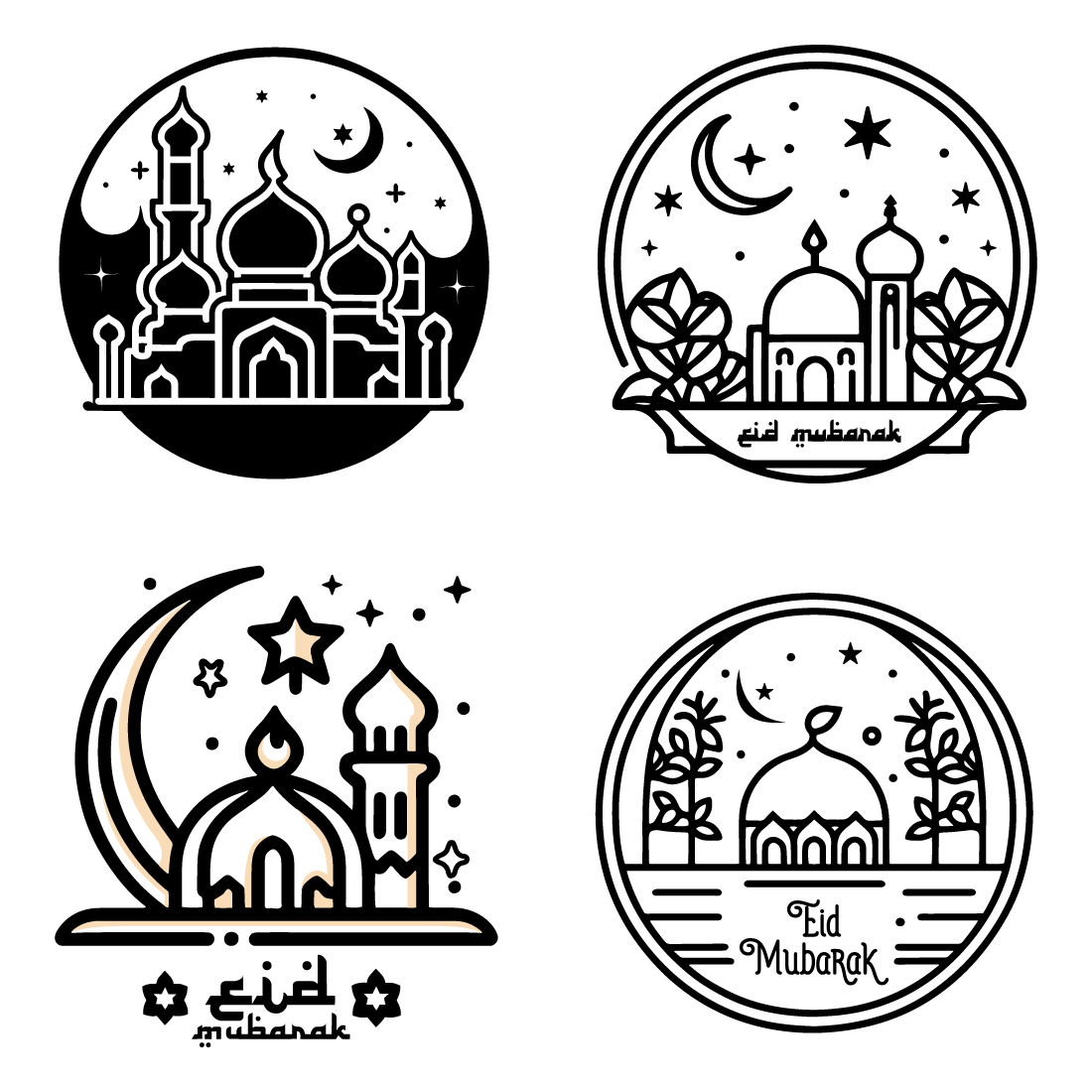 Eid Mubarak Muslim icon vector, Ramadan Kareem, Greeting icons, and Eid Mubarak outline icon vector preview image.