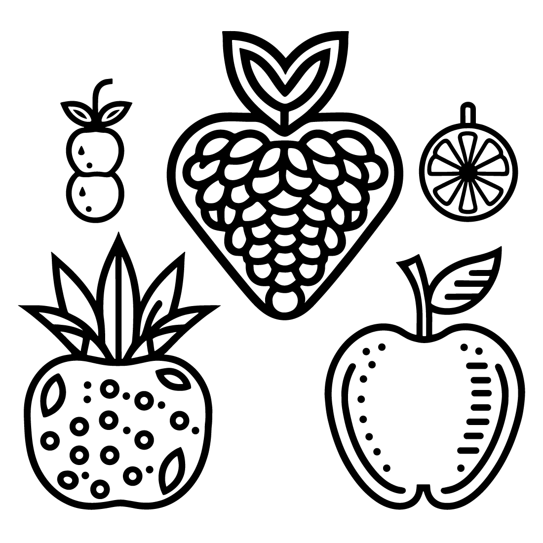 Fruit Icon set, cartoon fruits isolated on white background, Simple lineart outline elements collection, clean simple design preview image.