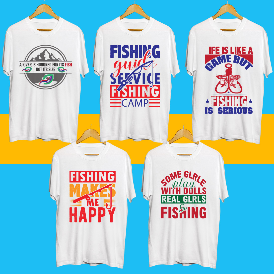 Fishing SVG T Shirt Designs Bundle preview image.