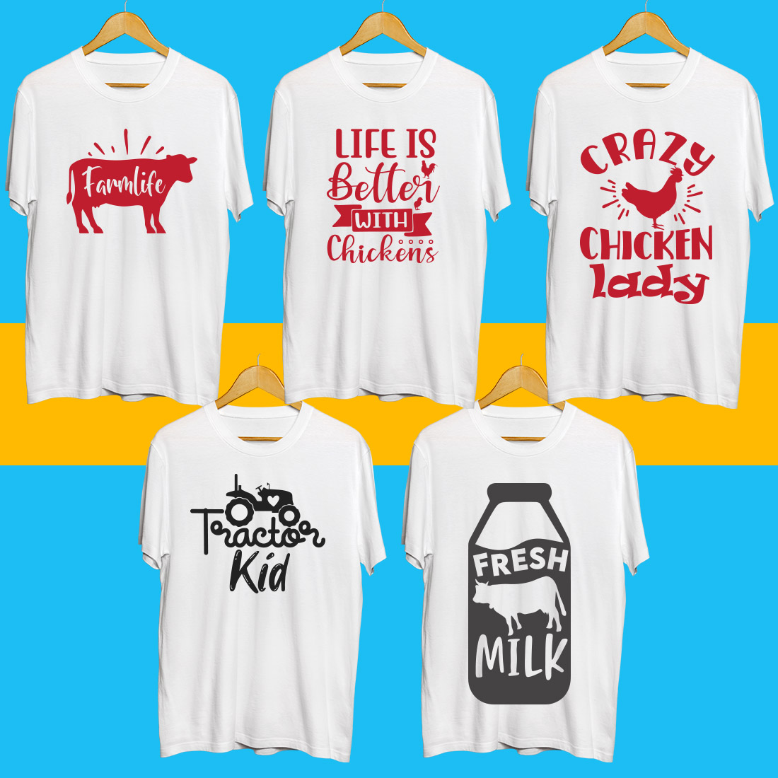 Farm SVG T Shirt Designs Bundle preview image.