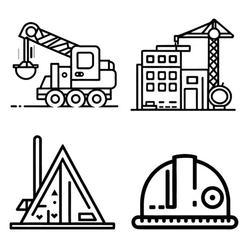 Construction Icon, flat line art, Outline style, vector for graphic and web design, and clean simple design cover image.