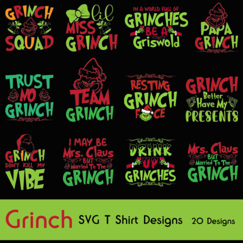 Grinch Day SVG T Shirt Designs Bundle cover image.