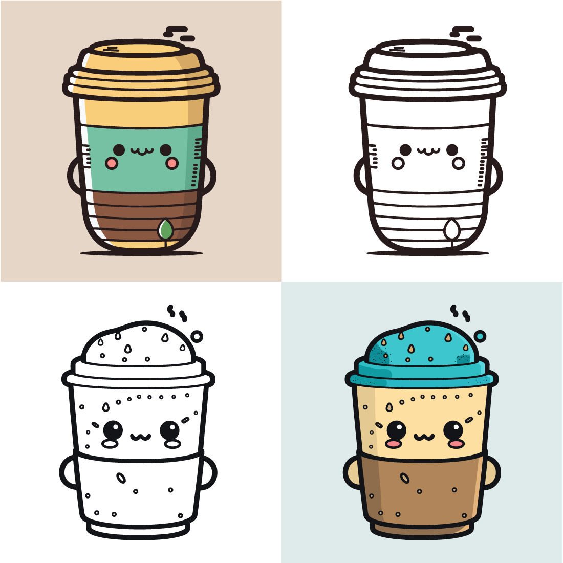 Coffee Cup Logo, Cute Coffee Cup Cartoon line art colorful Vector  Illustration, Coffee cup icon design, Flat carton style, and Food and drink  icon - MasterBundles