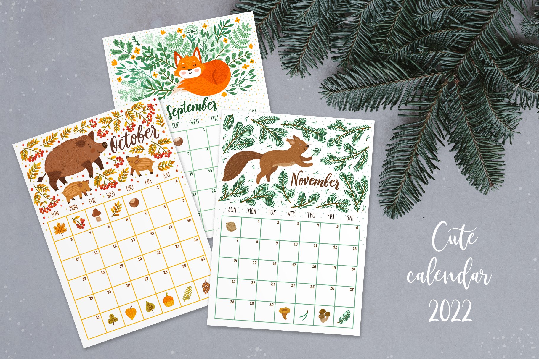 2022 calendar planner with animals preview image.