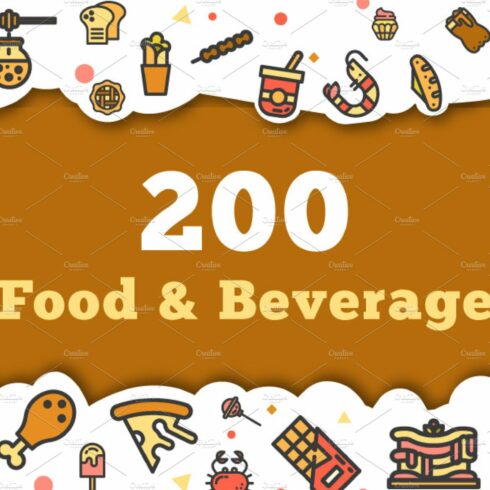 200 Food and Beverage Icons Pack cover image.