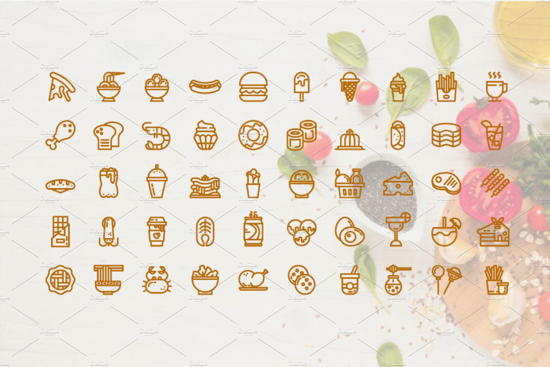 200 Food and Beverage Icons Pack preview image.