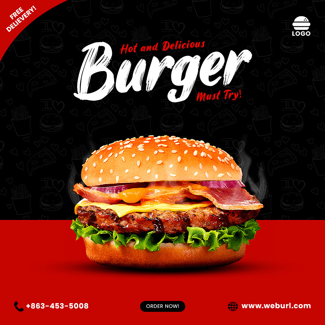 Burger Social Media Post Design preview image.