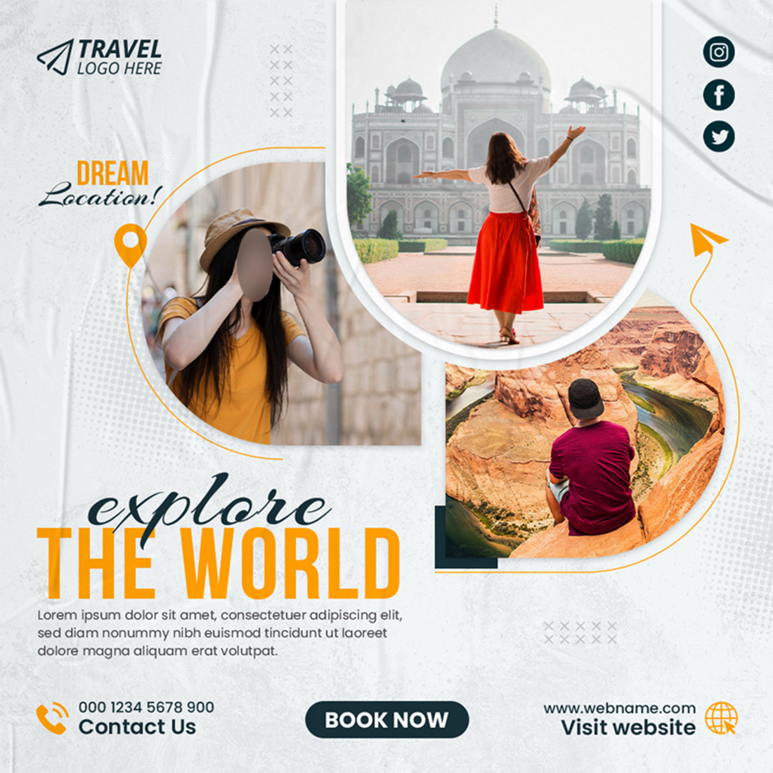 Travel Tour Social Media Post Or Holiday Vacation Square Flyer Web Banner Design Template preview image.