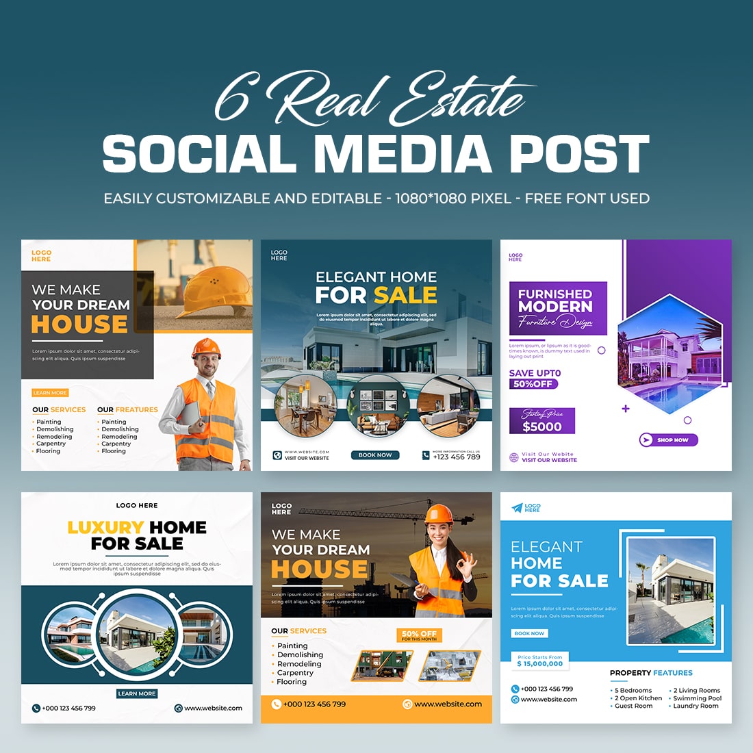 6 Real Estate Social Media Post Design cover image.