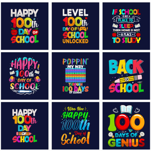 Back to School Typography T-shirt Design Bundle, 100th days of school kids t-shirt svg bundle cover image.