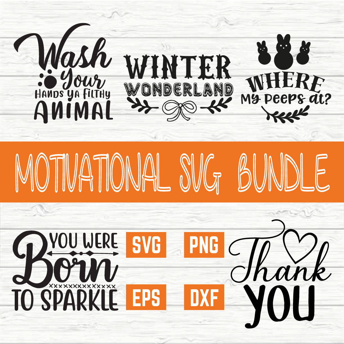 Motivational Svg Typography Bundle vol 45 cover image.