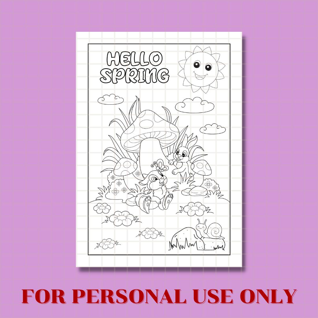 FREE HELLO SPRING COLORING PAGE preview image.