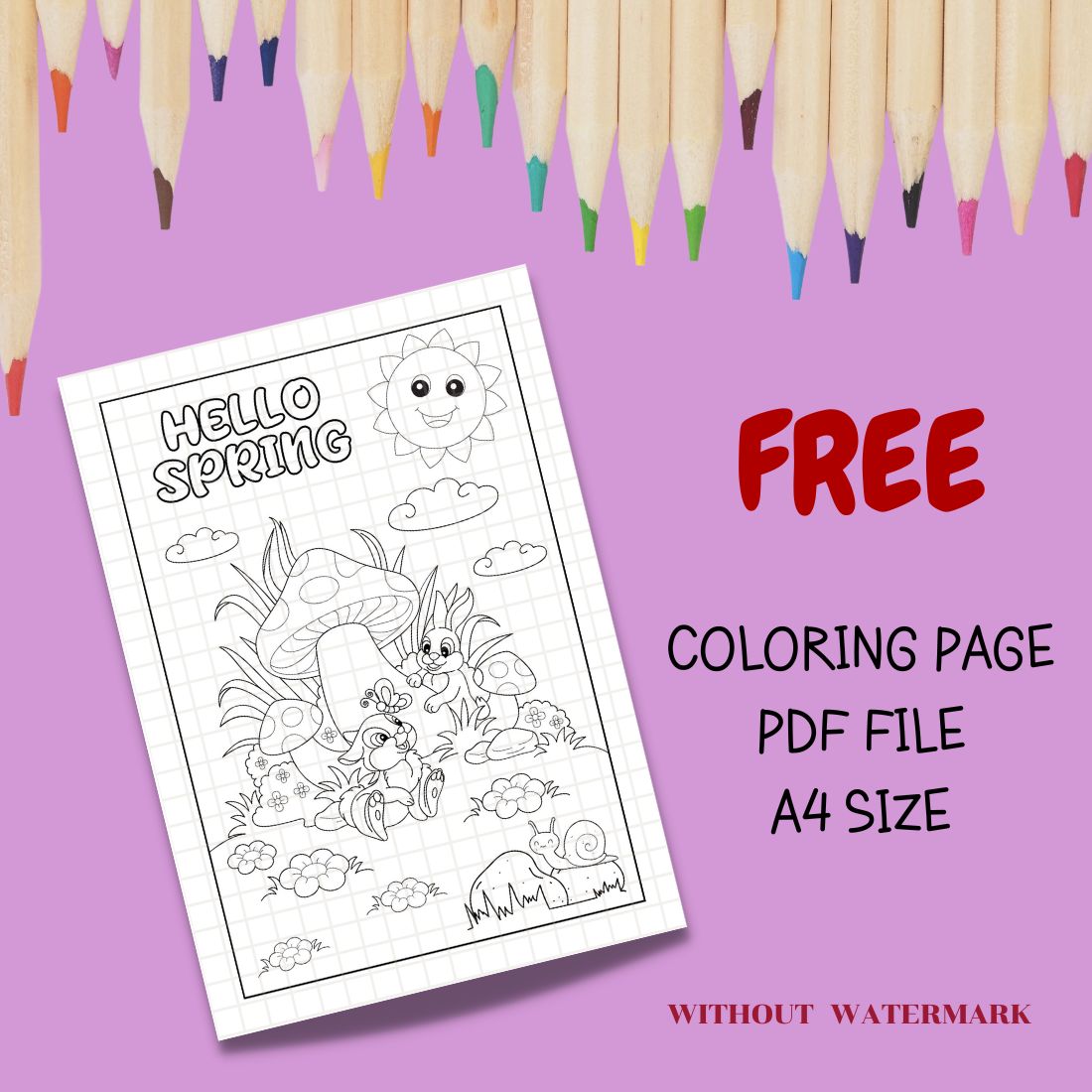 FREE HELLO SPRING COLORING PAGE cover image.