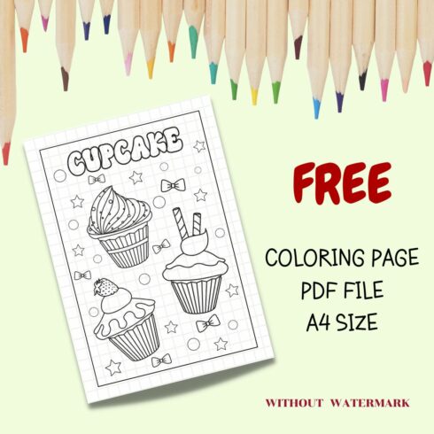 FREE CUPCAKE COLORING PAGE cover image.