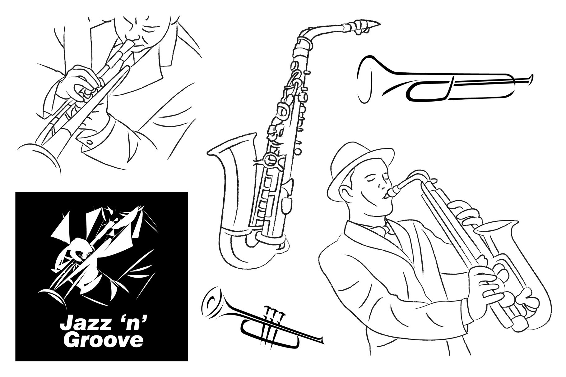 Jazz Illustrations | Eri Griffin | Pen & Ink Portrait drawings