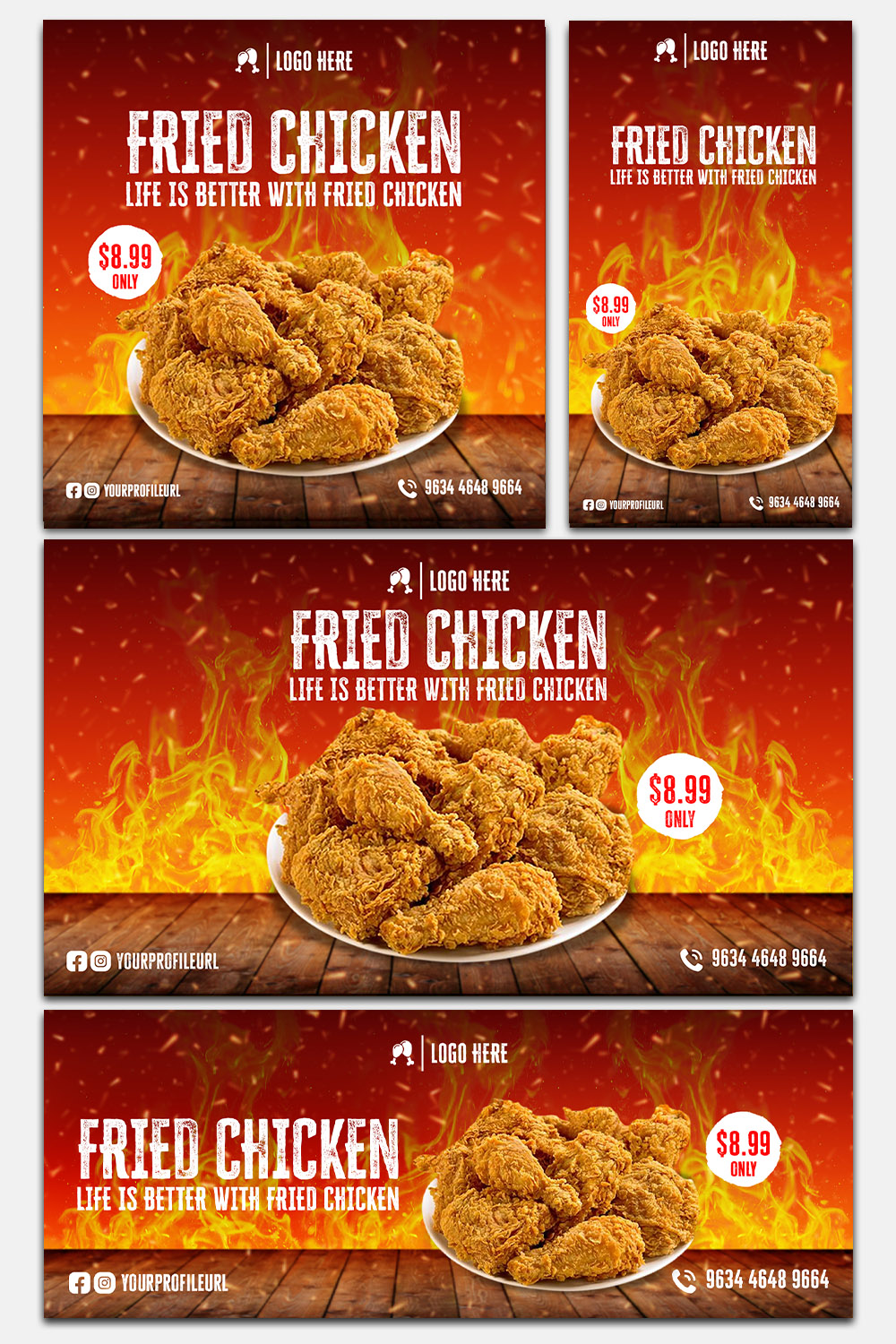 Fried Chicken Social Media Templates Pack pinterest preview image.