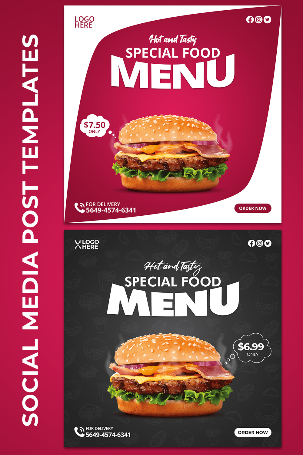 2 Special Food Menu Restaurant Social Media Banner Templates pinterest preview image.