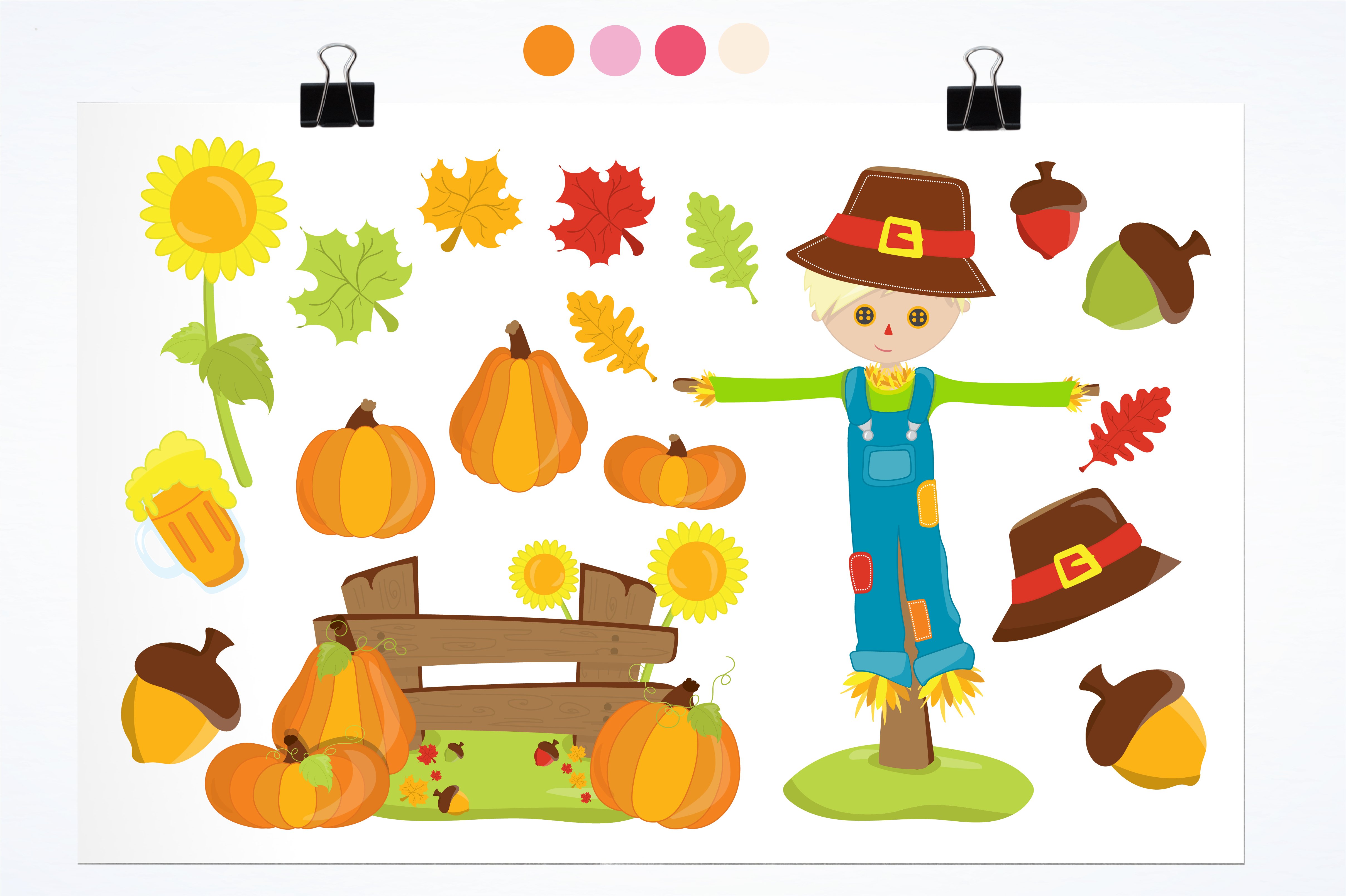 Fall Harvest Clipart illustrations preview image.