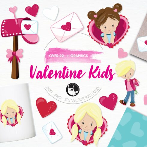 Valentine kids illustration pack cover image.