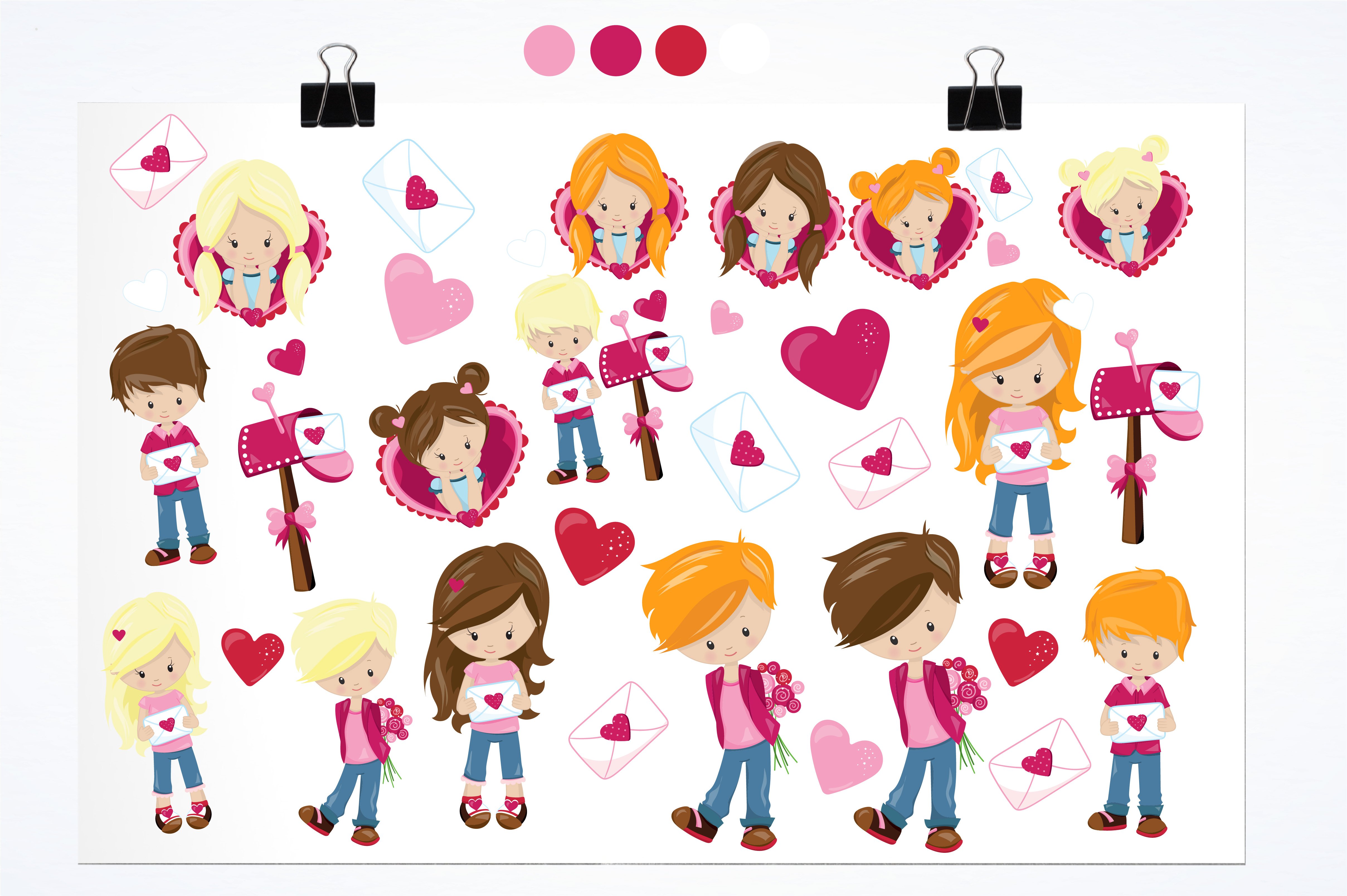 Valentine kids illustration pack preview image.