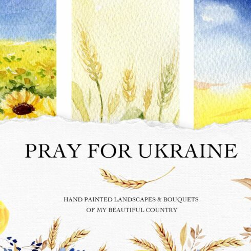 PRAY FOR UKRAINE. Landscape clipart cover image.