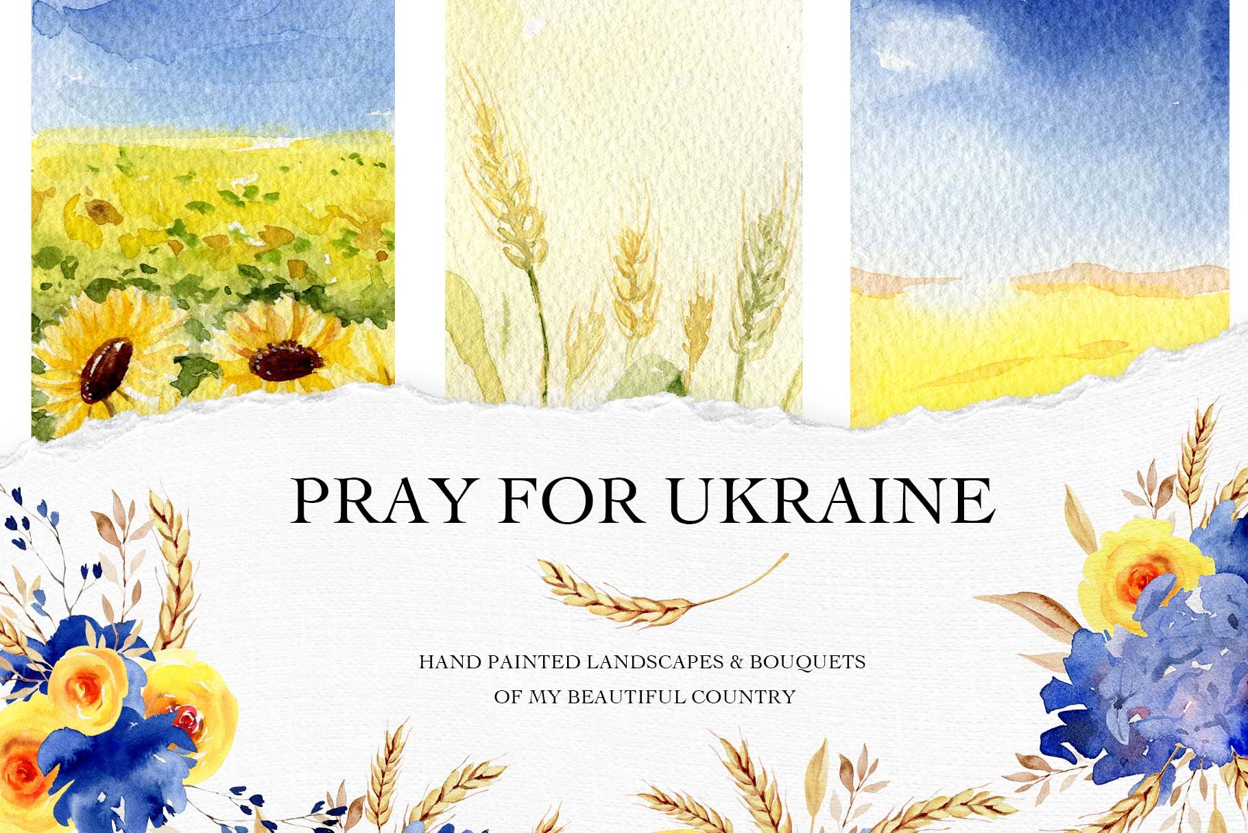 PRAY FOR UKRAINE. Landscape clipart cover image.