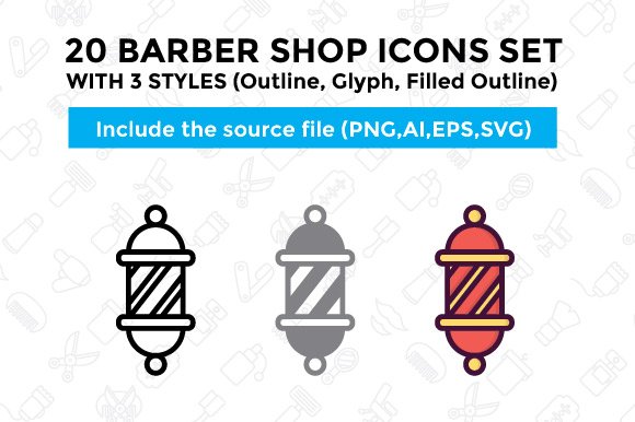 20 Barber Shop Icon Set cover image.