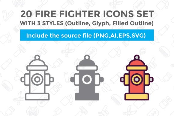 20 FireFighter Icon With 3 Styles cover image.