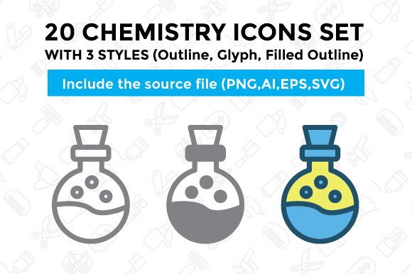20 Chemistry Icon Set With 3 Styles cover image.