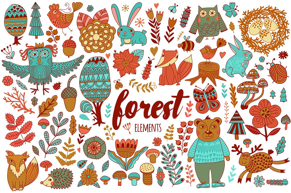 Forest handrawn doodle collection cover image.