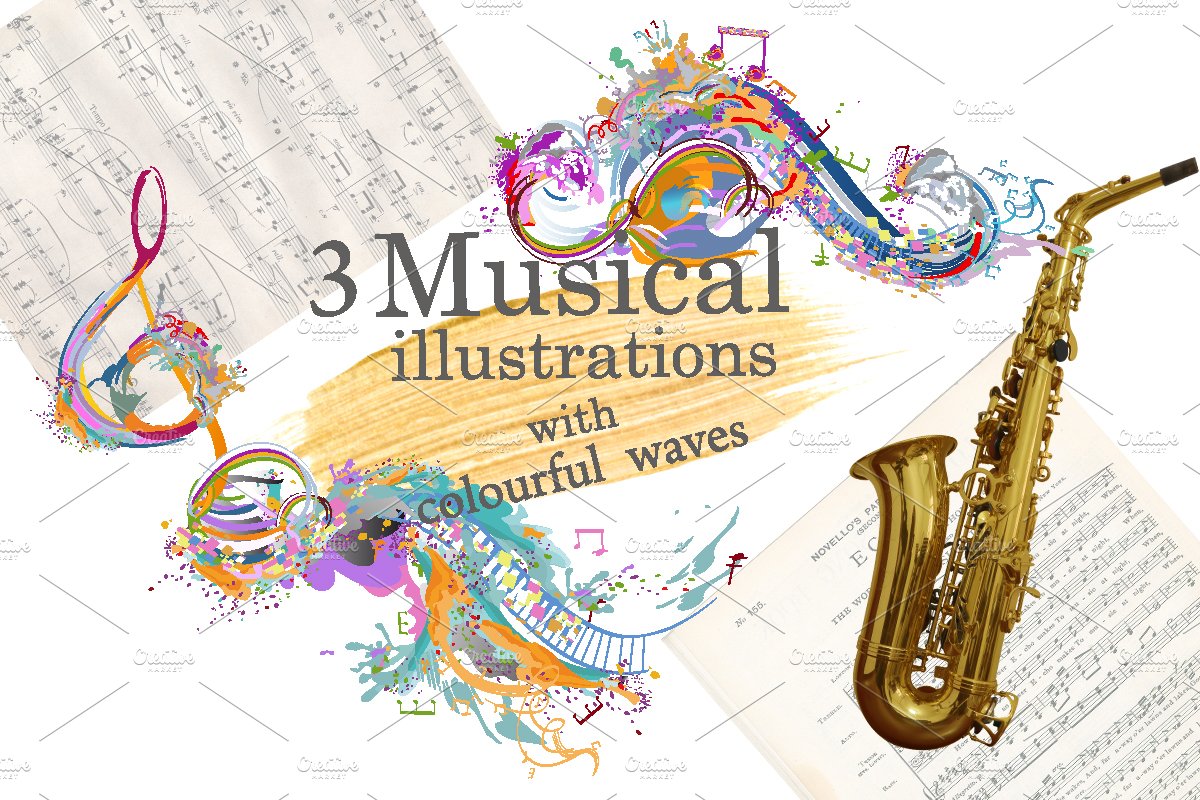 Abstract treble clefs with musical w cover image.