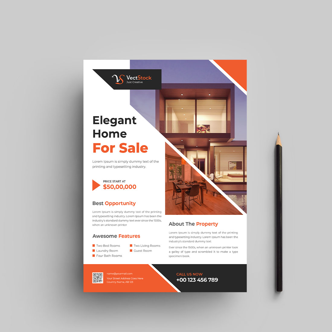 Real estate home sale flyer design template cover image.