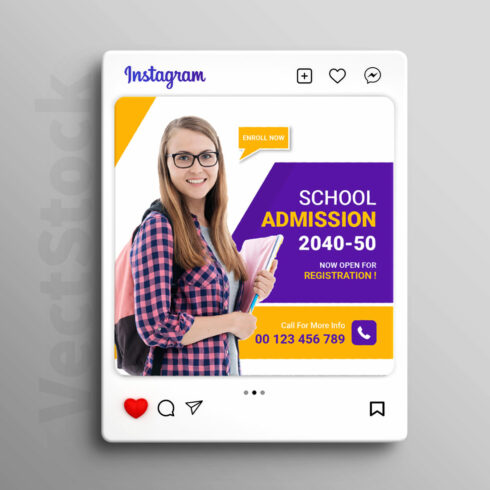 School admission social media post template design cover image.