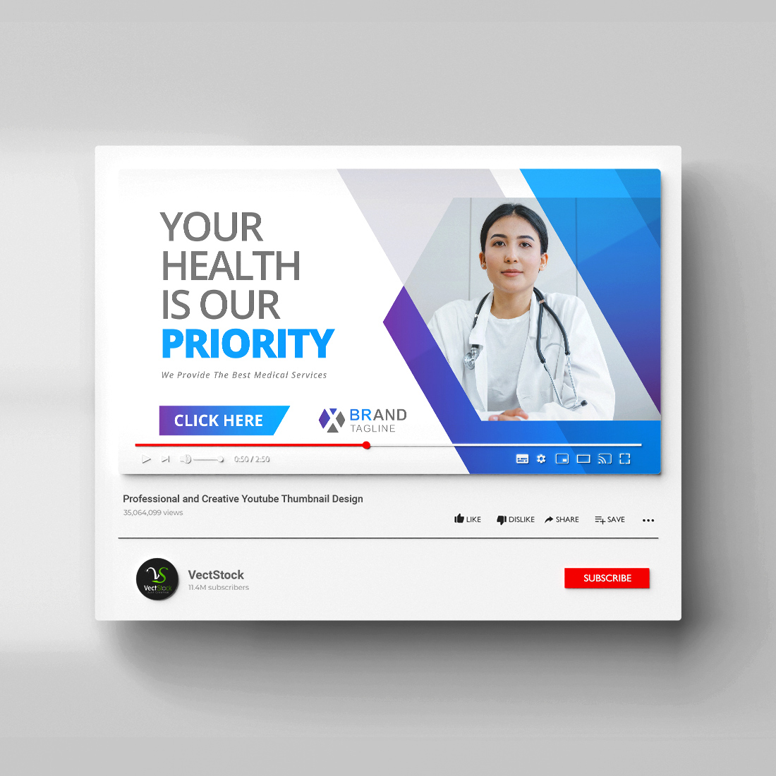 Medical Youtube thumbnail design template cover image.