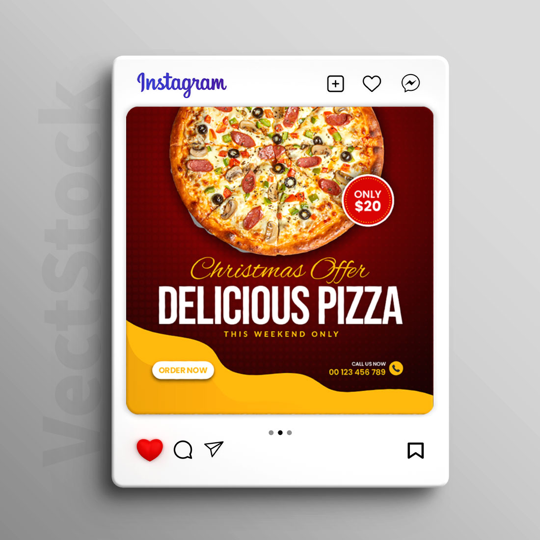 Delicious pizza sale social media Instagram post template preview image.