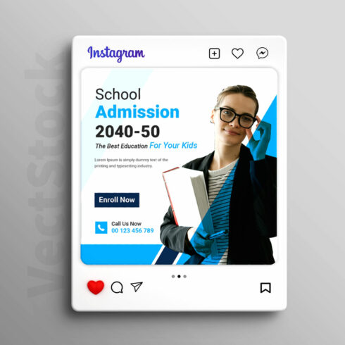 Back to school admission social media instagram post template cover image.