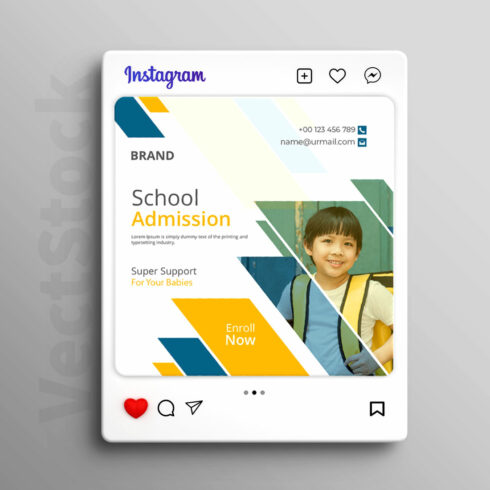 School admission social media Instagram post and banner template design cover image.