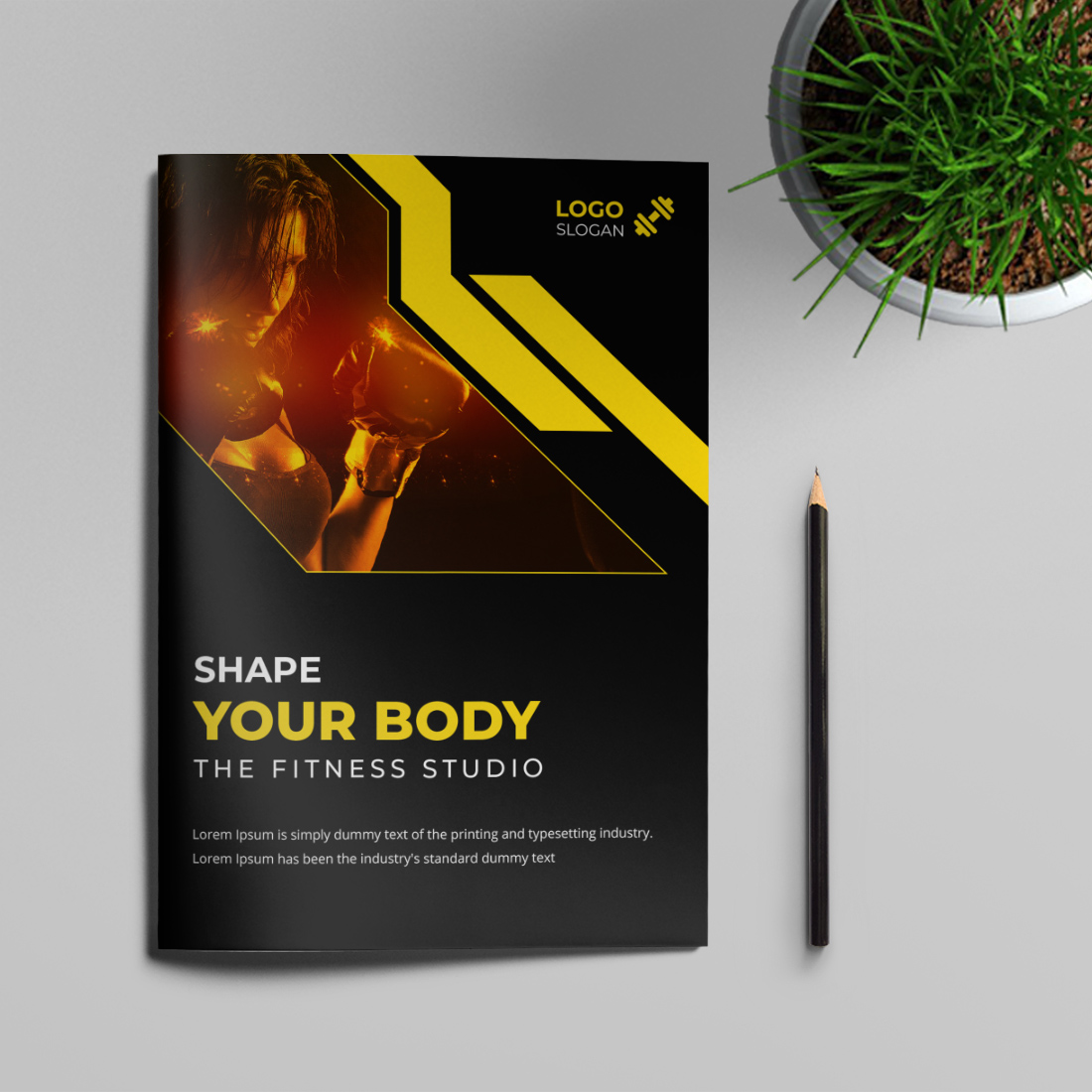 Fitness Gym Bifold Brochure Design Template cover image.