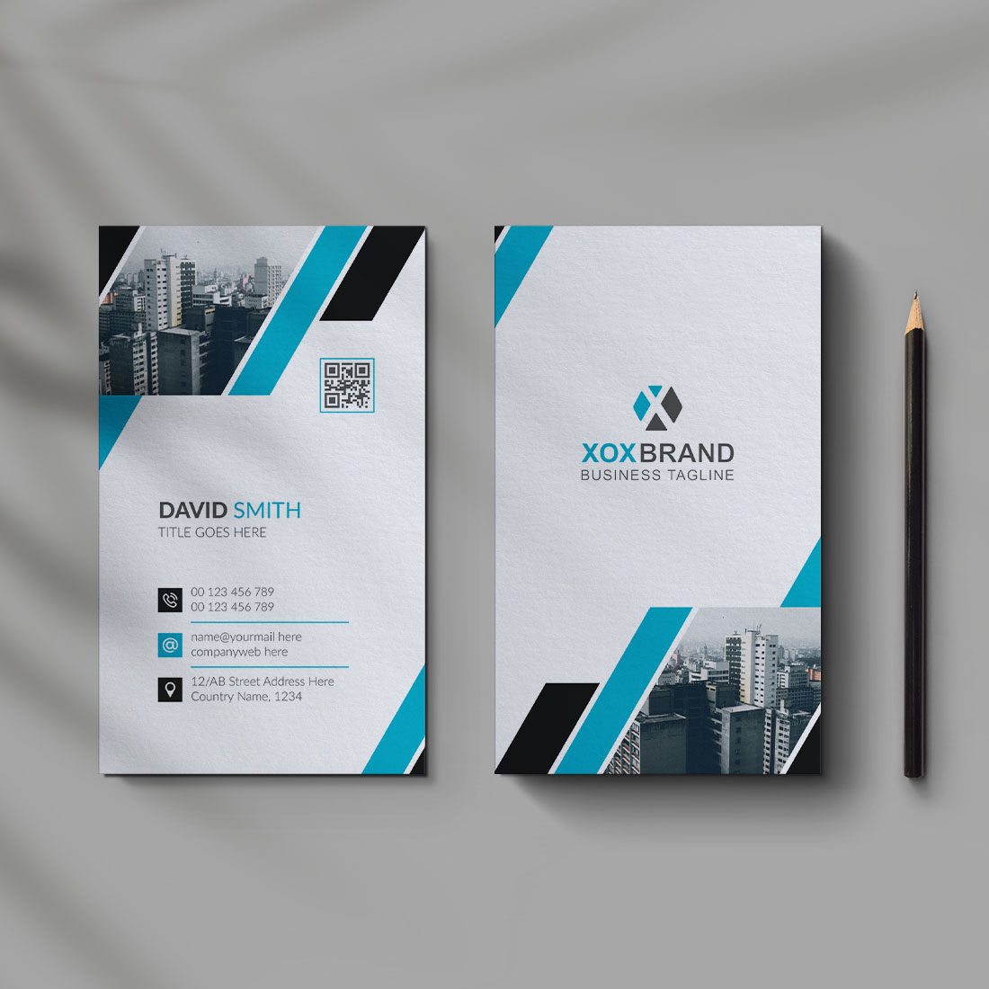 Clean vertical business card design template cover image.