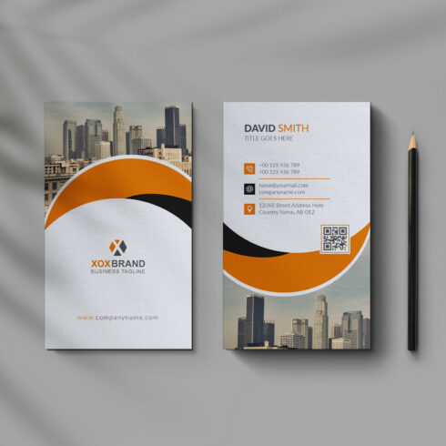 Modern vertical business card design template cover image.
