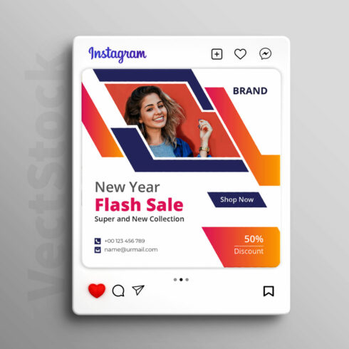 New year flash sale social media Instagram post and banner template design cover image.