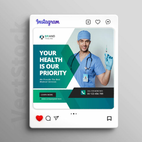 Medical social media Instagram post and banner template design cover image.