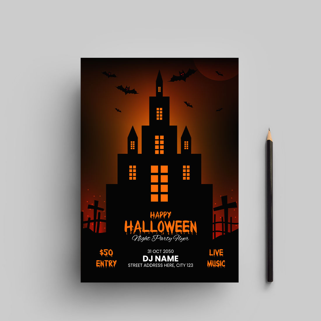 Halloween party flyer design template cover image.