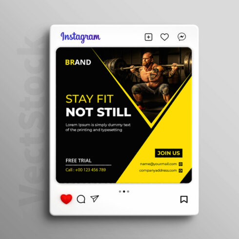 Fitness gym social media Instagram post and banner template design cover image.