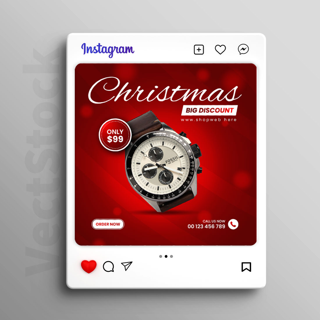 Christmas offer watch sale social media Instagram post banner template preview image.